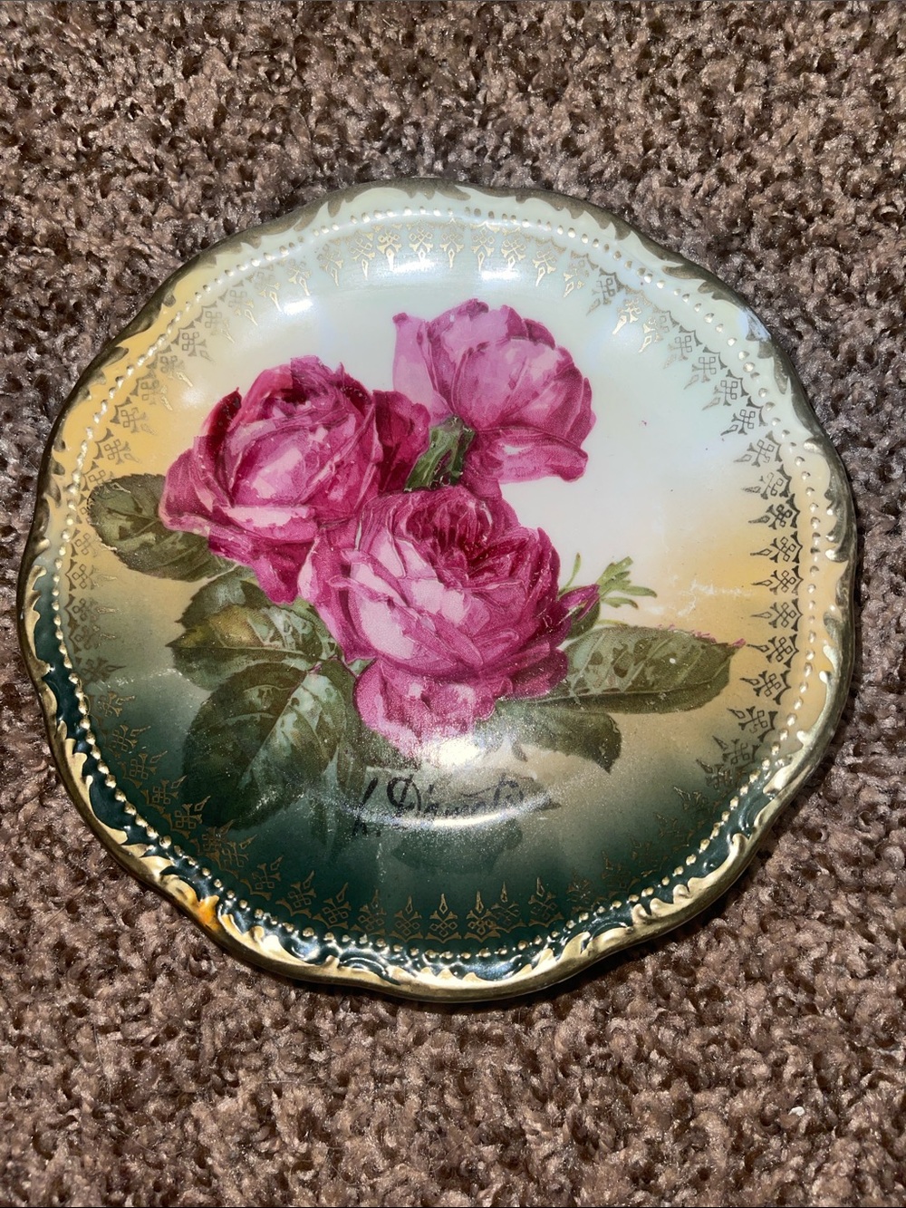 Decorative Porcelain Plate with Pink Rose Floral Design